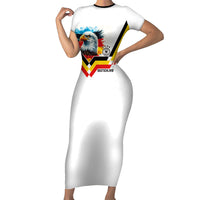 Custom Germany National Football Short Sleeve Bodycon Dress Deutschland Eagle Watercolor Splash Geometric Flag Stripe Pattern Art