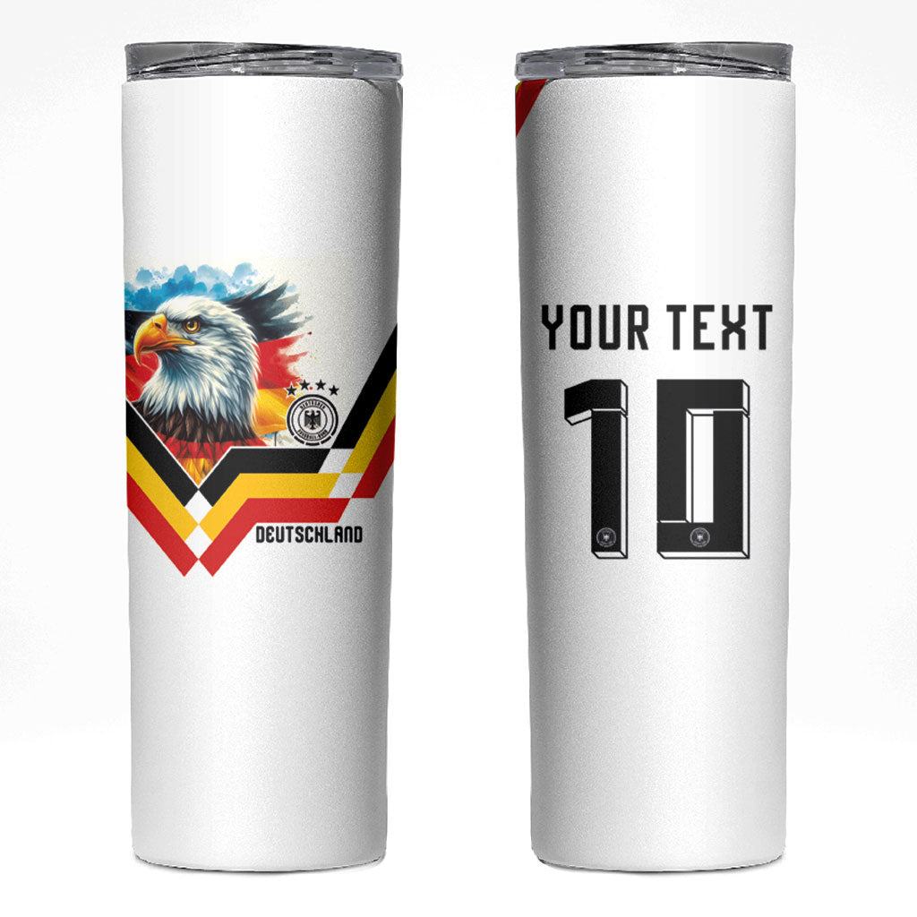 Custom Germany National Football Skinny Tumbler Deutschland Eagle Watercolor Splash Geometric Flag Stripe Pattern Art