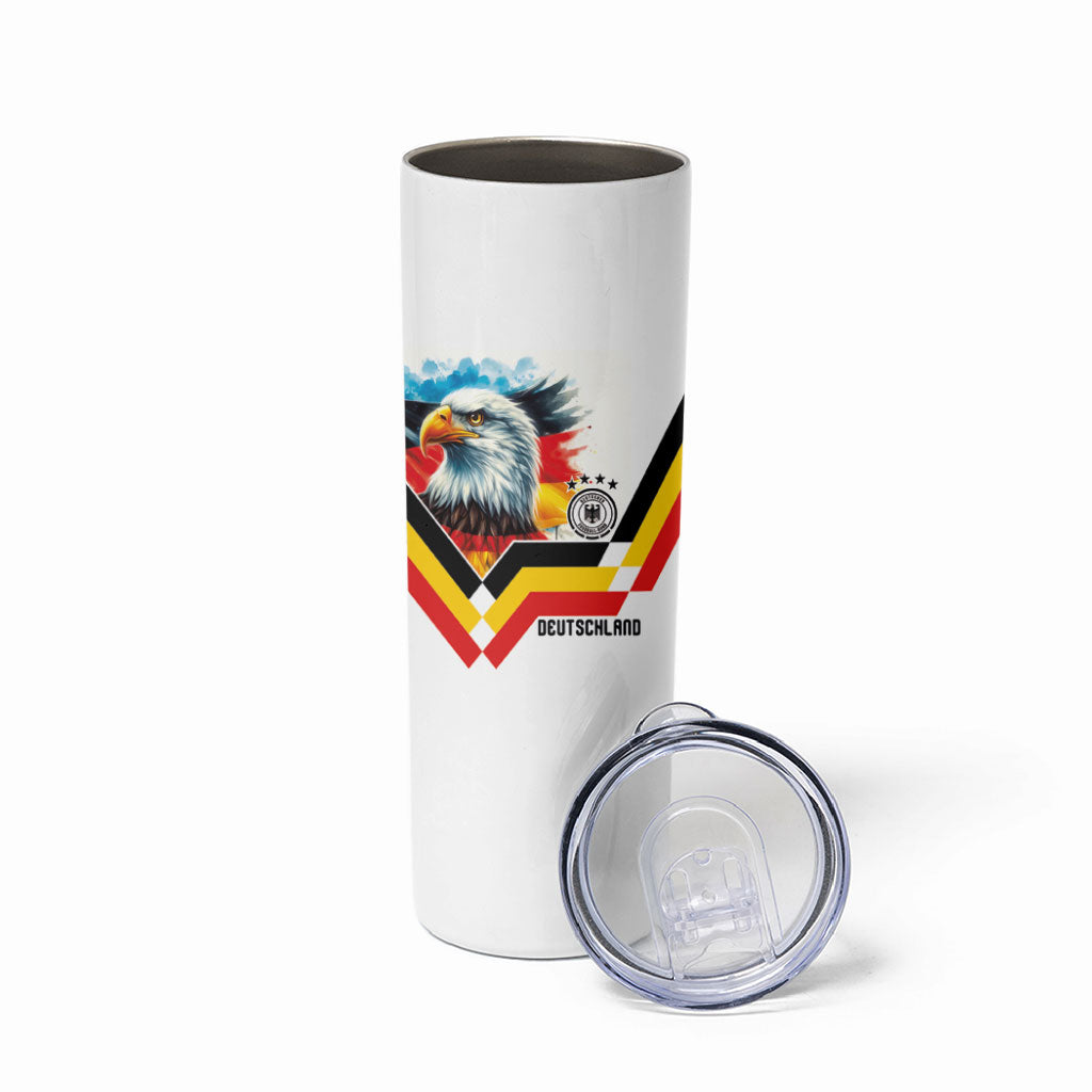 Custom Germany National Football Skinny Tumbler Deutschland Eagle Watercolor Splash Geometric Flag Stripe Pattern Art