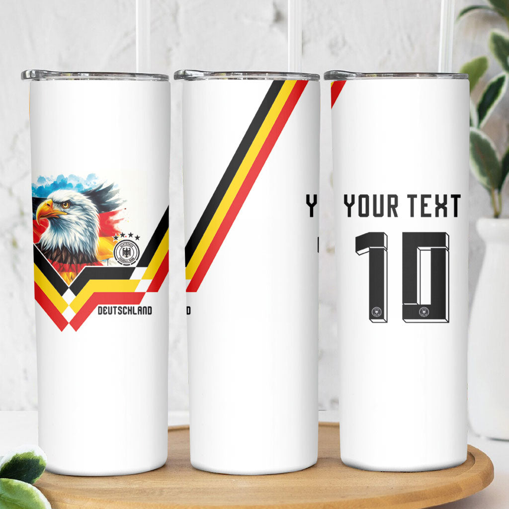 Custom Germany National Football Skinny Tumbler Deutschland Eagle Watercolor Splash Geometric Flag Stripe Pattern Art