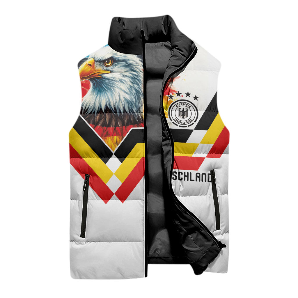 Custom Germany National Football Sleeveless Puffer Jacket Deutschland Eagle Watercolor Splash Geometric Flag Stripe Pattern Art