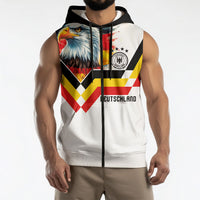 Custom Germany National Football Sleeveless Zip Hoodie Deutschland Eagle Watercolor Splash Geometric Flag Stripe Pattern Art