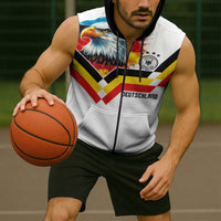 Custom Germany National Football Sleeveless Zip Hoodie Deutschland Eagle Watercolor Splash Geometric Flag Stripe Pattern Art