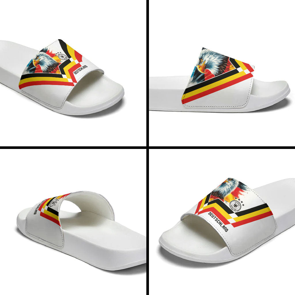 Germany National Football Slide Sandals Deutschland Eagle Watercolor Splash Geometric Flag Stripe Pattern Art