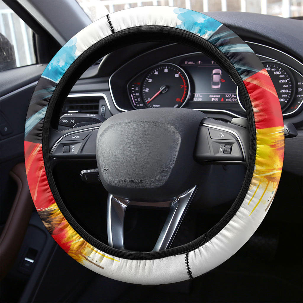 Germany National Football Steering Wheel Cover Deutschland Eagle Watercolor Splash Geometric Flag Stripe Pattern Art