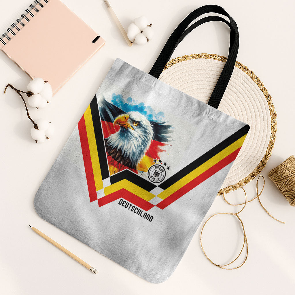 Germany National Football Tote Bag Deutschland Eagle Watercolor Splash Geometric Flag Stripe Pattern Art