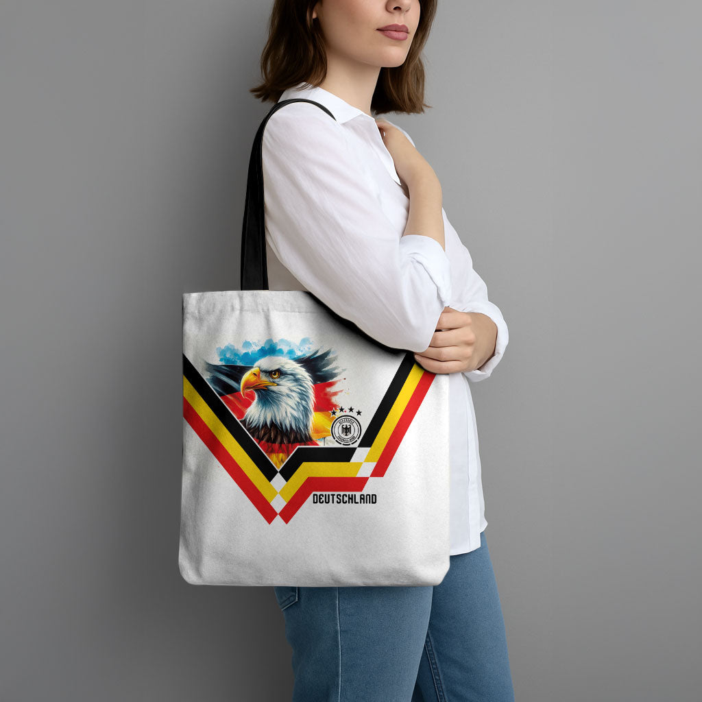Germany National Football Tote Bag Deutschland Eagle Watercolor Splash Geometric Flag Stripe Pattern Art