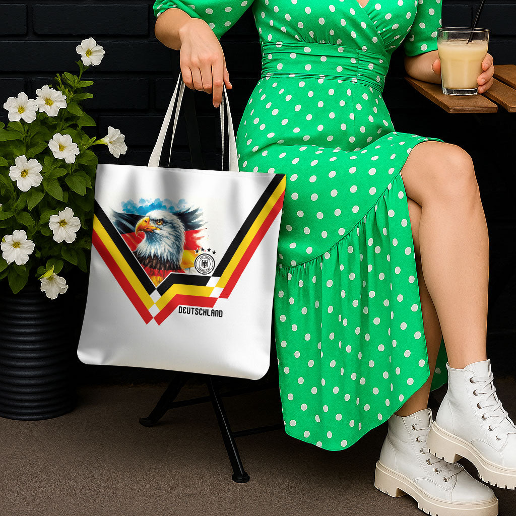 Germany National Football Tote Bag Deutschland Eagle Watercolor Splash Geometric Flag Stripe Pattern Art