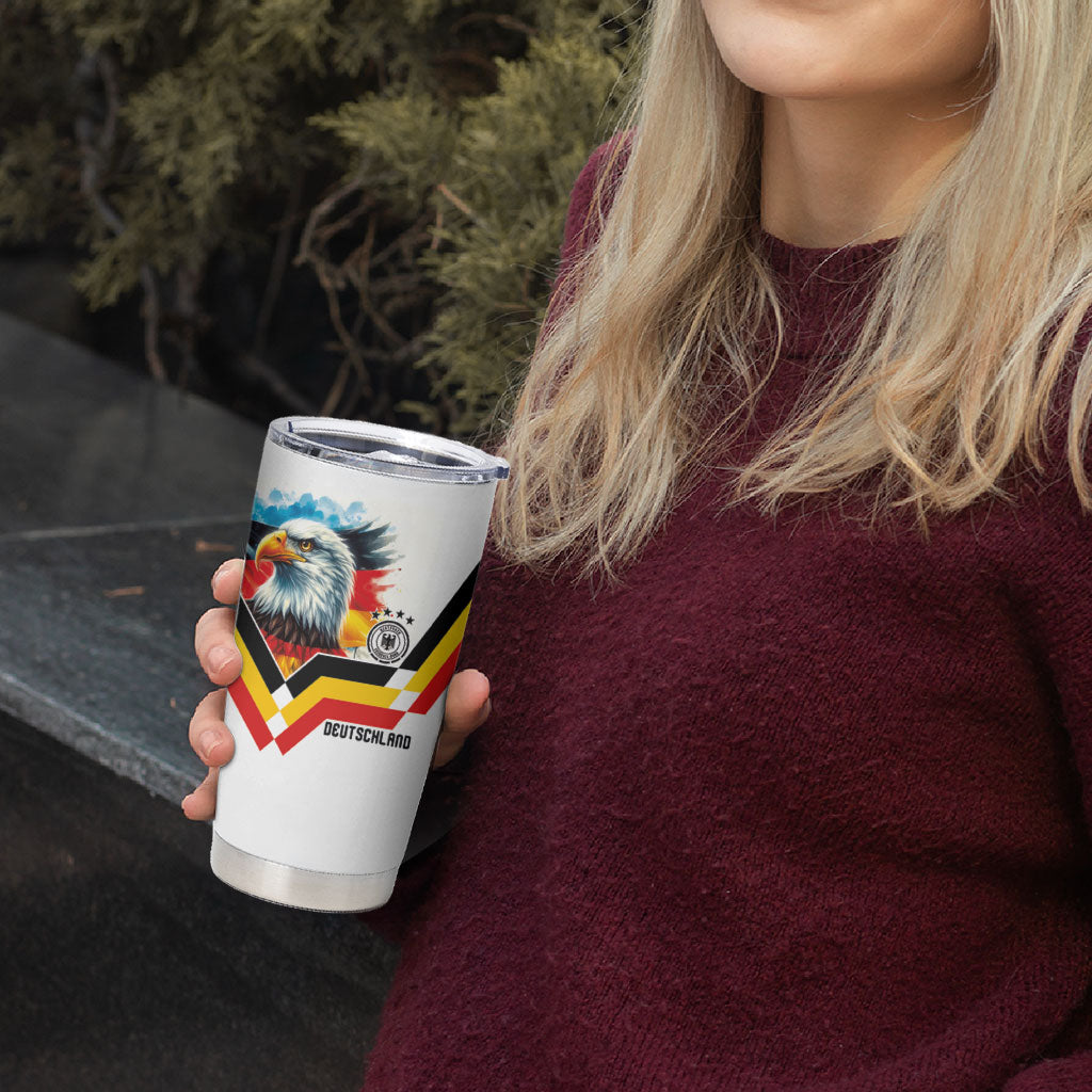 Custom Germany National Football Tumbler Cup Deutschland Eagle Watercolor Splash Geometric Flag Stripe Pattern Art