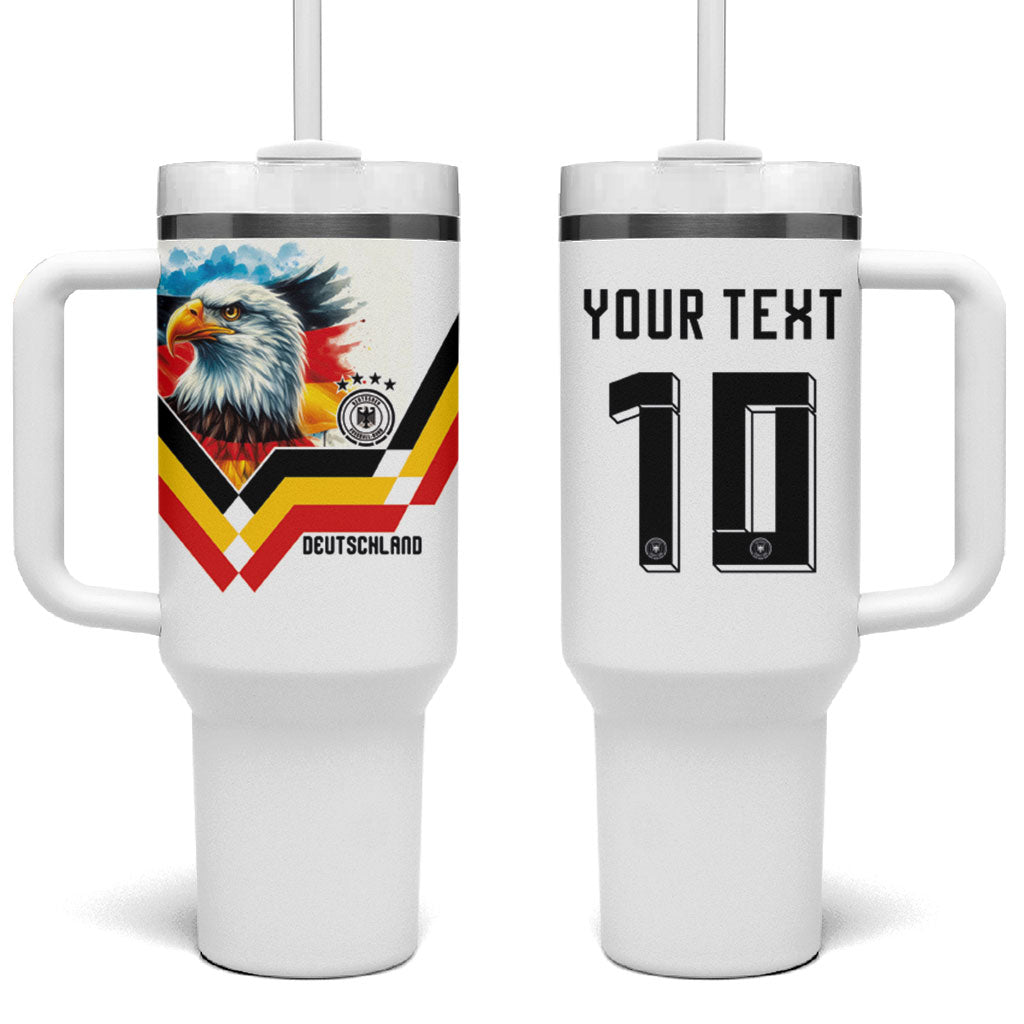 Custom Germany National Football Tumbler With Handle Deutschland Eagle Watercolor Splash Geometric Flag Stripe Pattern Art