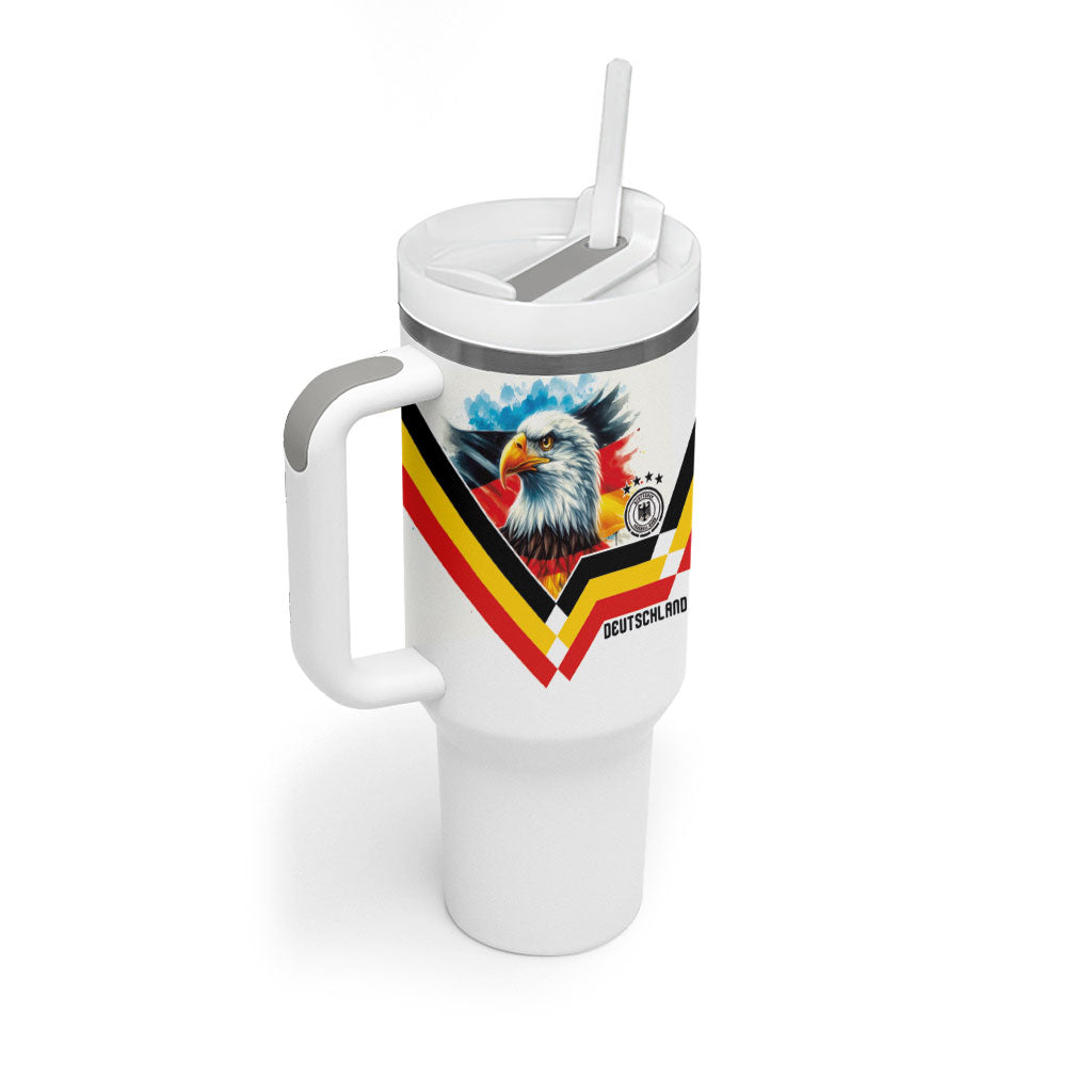 Custom Germany National Football Tumbler With Handle Deutschland Eagle Watercolor Splash Geometric Flag Stripe Pattern Art