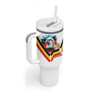 Custom Germany National Football Tumbler With Handle Deutschland Eagle Watercolor Splash Geometric Flag Stripe Pattern Art