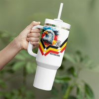 Custom Germany National Football Tumbler With Handle Deutschland Eagle Watercolor Splash Geometric Flag Stripe Pattern Art