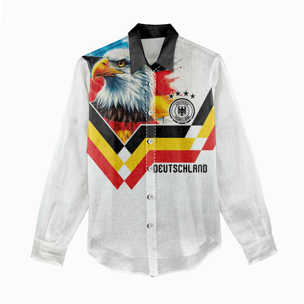 Custom Germany National Football Women Casual Shirt Deutschland Eagle Watercolor Splash Geometric Flag Stripe Pattern Art