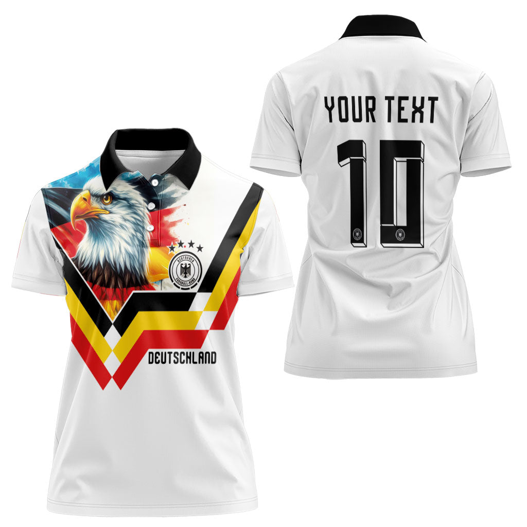 Custom Germany National Football Women Polo Shirt Deutschland Eagle Watercolor Splash Geometric Flag Stripe Pattern Art