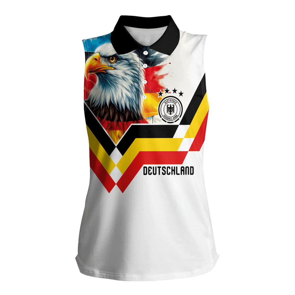 Custom Germany National Football Women Sleeveless Polo Shirt Deutschland Eagle Watercolor Splash Geometric Flag Stripe Pattern Art