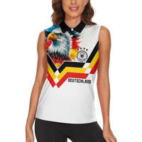 Custom Germany National Football Women Sleeveless Polo Shirt Deutschland Eagle Watercolor Splash Geometric Flag Stripe Pattern Art