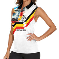 Custom Germany National Football Women Sleeveless Polo Shirt Deutschland Eagle Watercolor Splash Geometric Flag Stripe Pattern Art