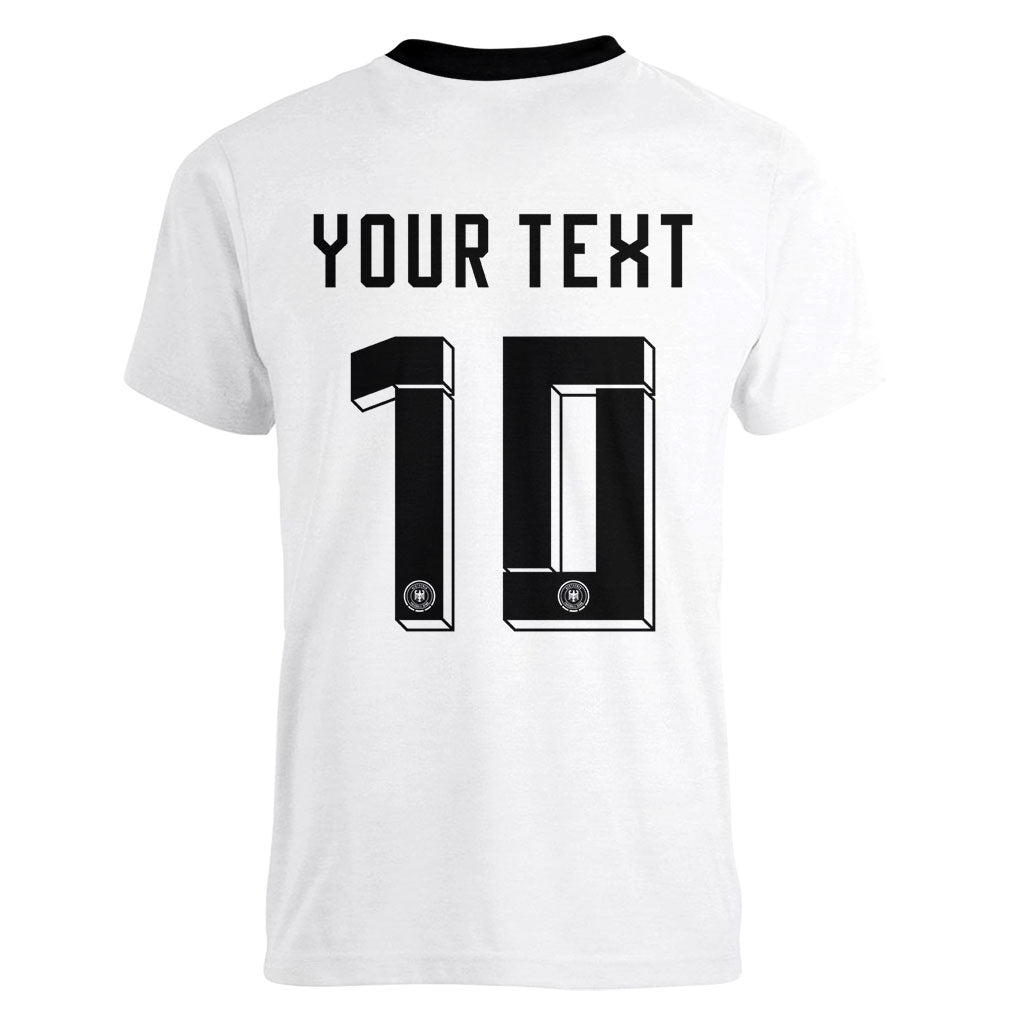 Custom Germany National Football Women V-Neck T-Shirt Deutschland Eagle Watercolor Splash Geometric Flag Stripe Pattern Art