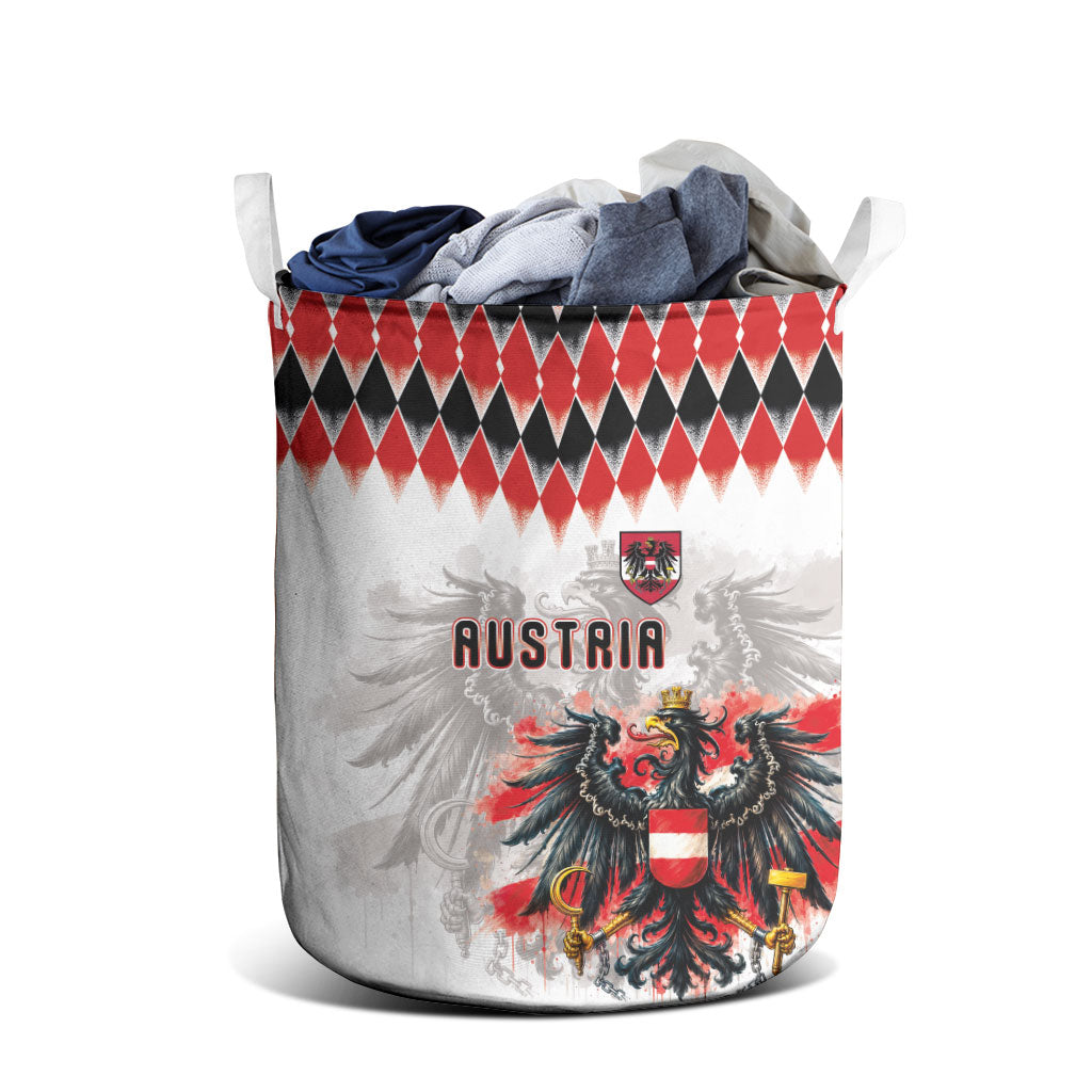 Austria National Football Laundry Basket Argyle Diamond Pattern with Eagle Watercolor Paint Splash Graphic Art