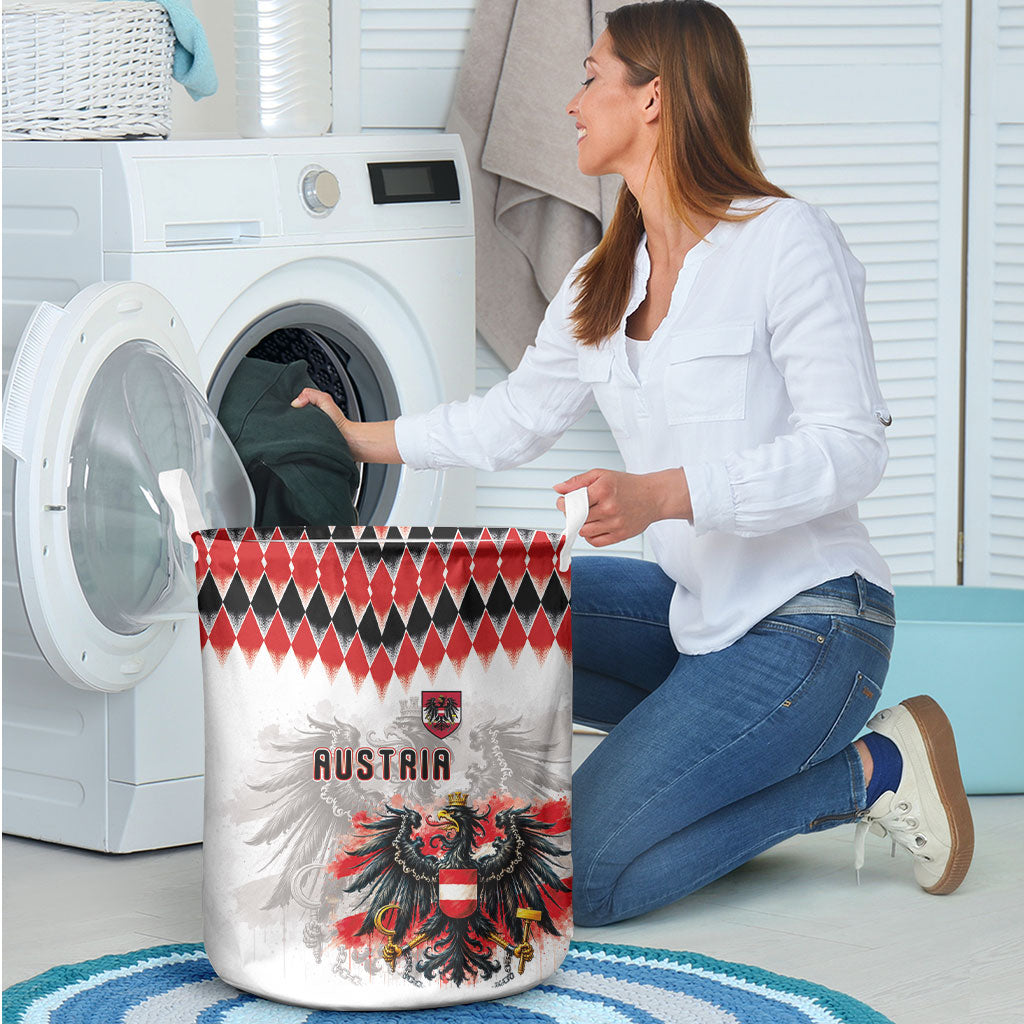 Austria National Football Laundry Basket Argyle Diamond Pattern with Eagle Watercolor Paint Splash Graphic Art