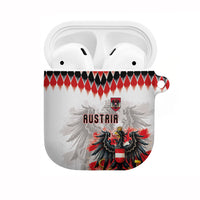 Austria National Football AirPods Case Argyle Diamond Pattern with Eagle Watercolor Paint Splash Graphic Art
