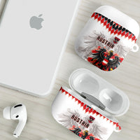 Austria National Football AirPods Case Argyle Diamond Pattern with Eagle Watercolor Paint Splash Graphic Art