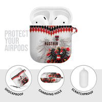 Austria National Football AirPods Case Argyle Diamond Pattern with Eagle Watercolor Paint Splash Graphic Art