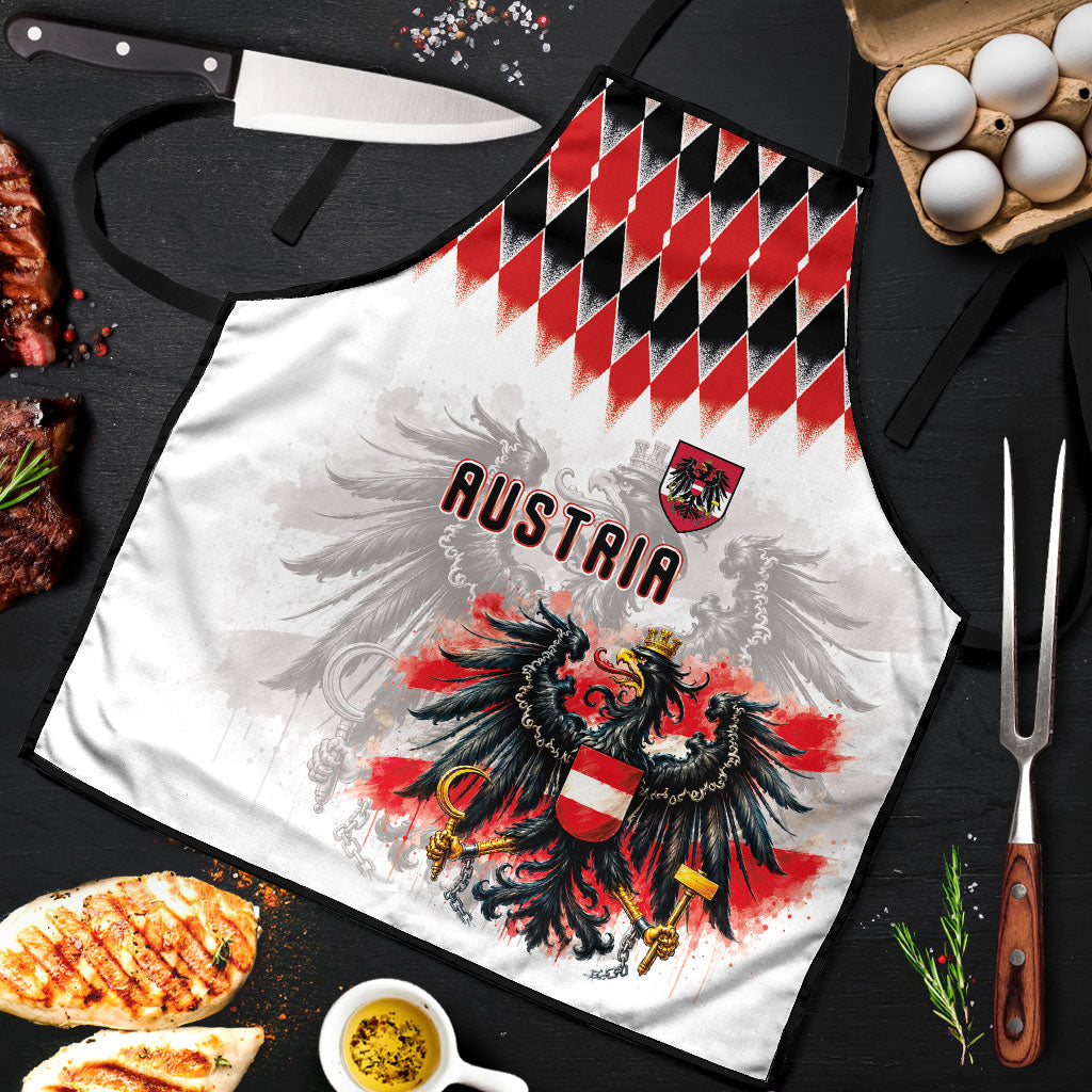 Austria National Football Apron Argyle Diamond Pattern with Eagle Watercolor Paint Splash Graphic Art