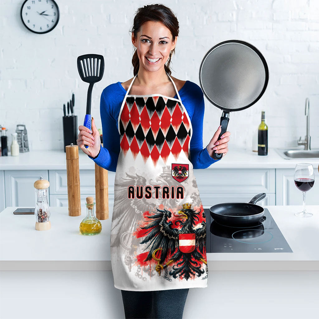 Austria National Football Apron Argyle Diamond Pattern with Eagle Watercolor Paint Splash Graphic Art