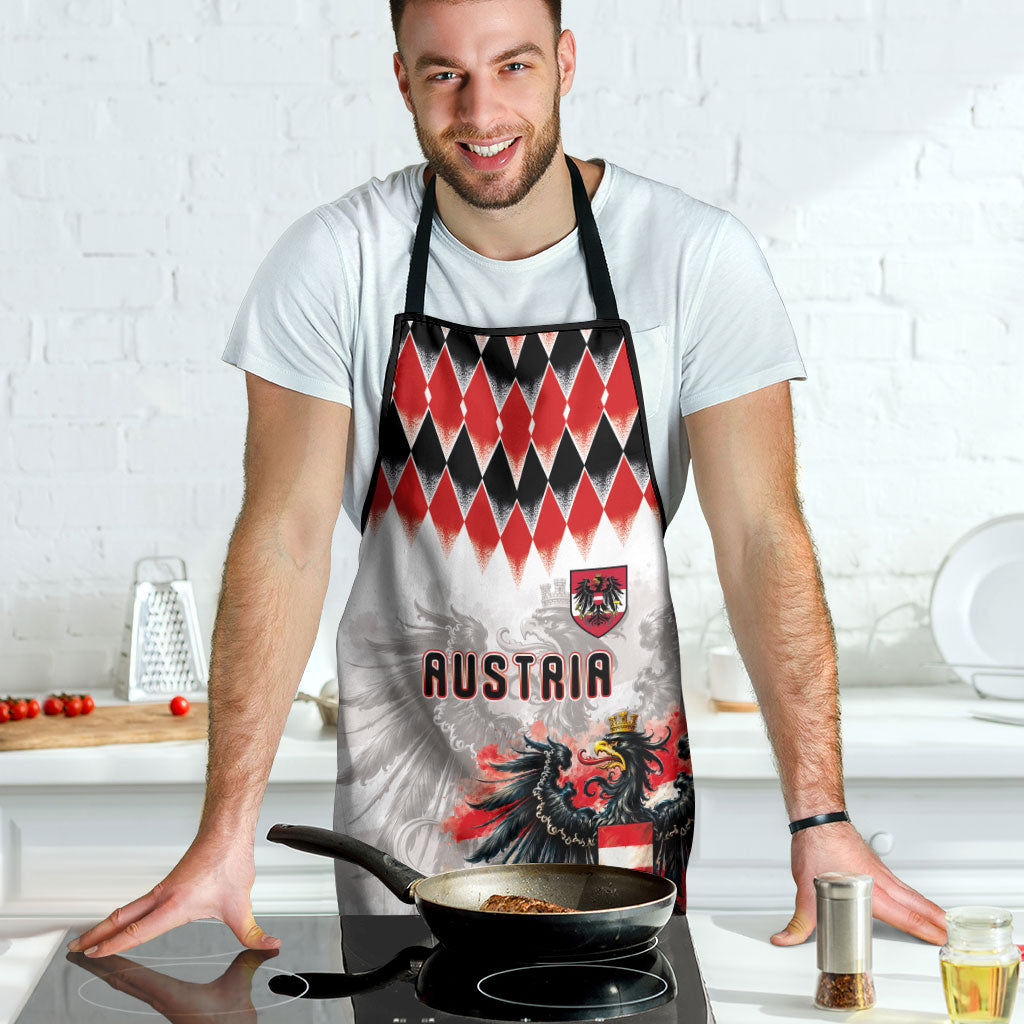 Austria National Football Apron Argyle Diamond Pattern with Eagle Watercolor Paint Splash Graphic Art