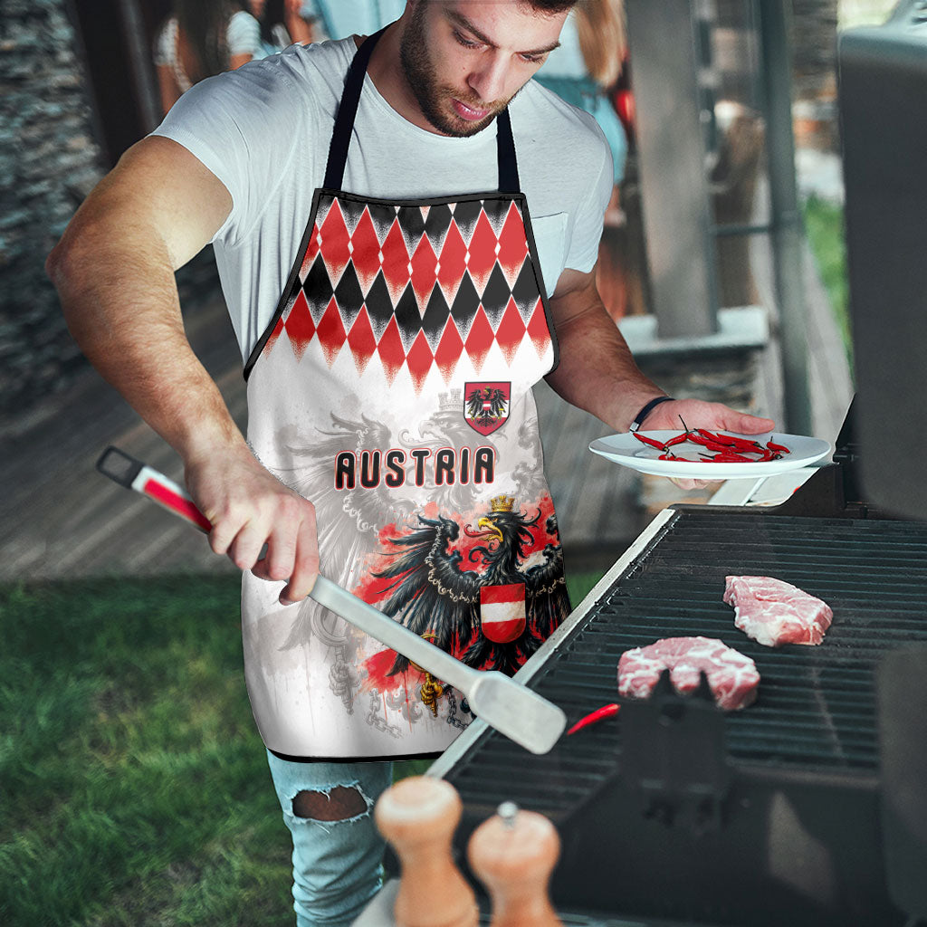 Austria National Football Apron Argyle Diamond Pattern with Eagle Watercolor Paint Splash Graphic Art