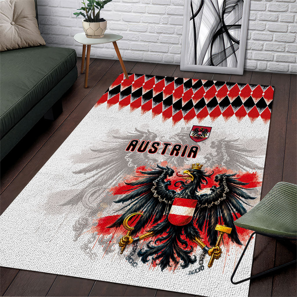 Austria National Football Area Rug Argyle Diamond Pattern with Eagle Watercolor Paint Splash Graphic Art