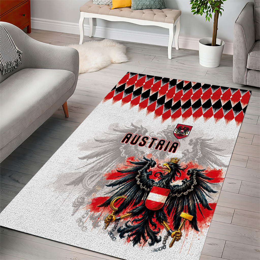 Austria National Football Area Rug Argyle Diamond Pattern with Eagle Watercolor Paint Splash Graphic Art