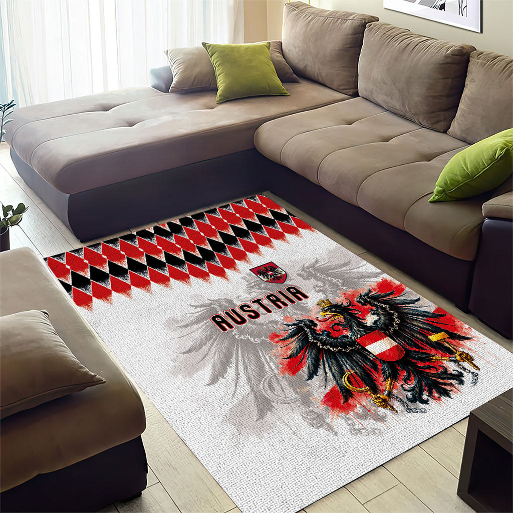 Austria National Football Area Rug Argyle Diamond Pattern with Eagle Watercolor Paint Splash Graphic Art