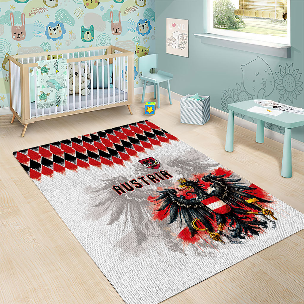 Austria National Football Area Rug Argyle Diamond Pattern with Eagle Watercolor Paint Splash Graphic Art