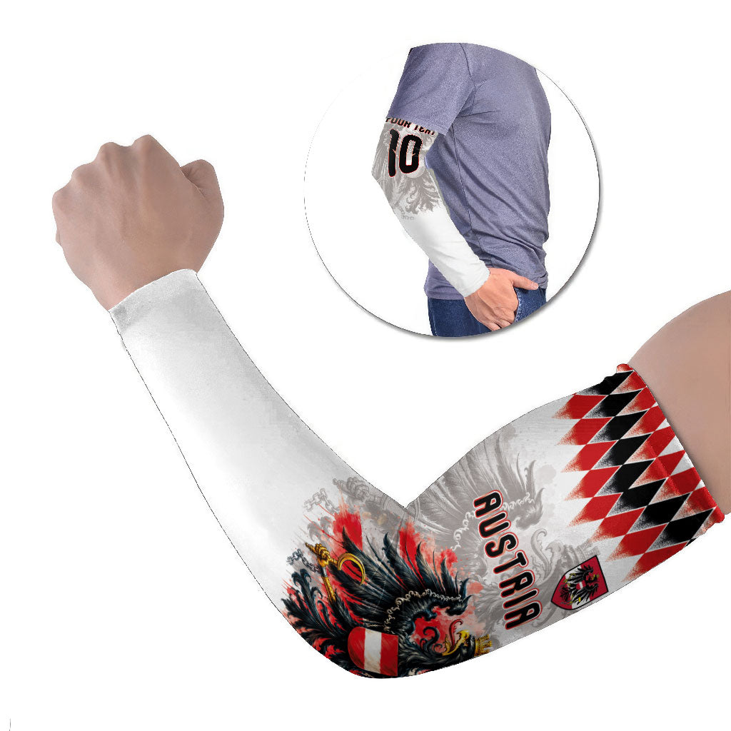 Custom Austria National Football Arm Sleeves Argyle Diamond Pattern with Eagle Watercolor Paint Splash Graphic Art