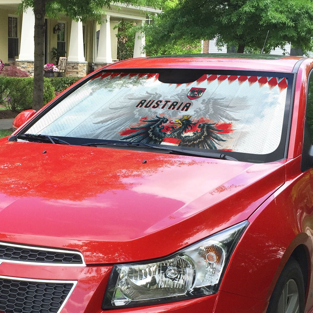 Austria National Football Auto Sun Shade Argyle Diamond Pattern with Eagle Watercolor Paint Splash Graphic Art