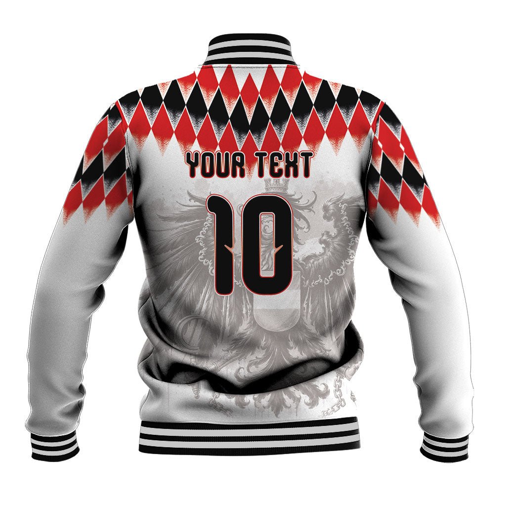 Custom Austria National Football Baseball Jacket Argyle Diamond Pattern with Eagle Watercolor Paint Splash Graphic Art