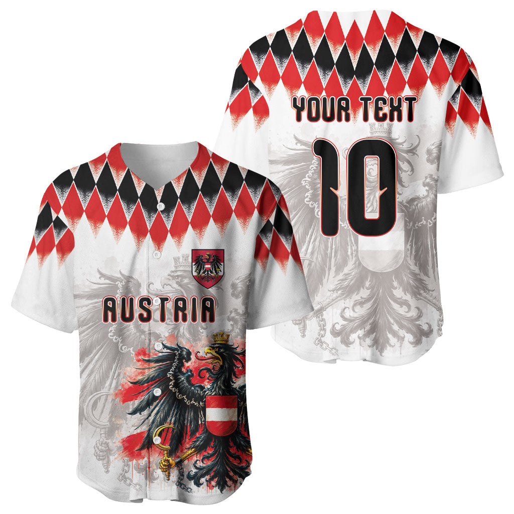 Custom Austria National Football Baseball Jersey Argyle Diamond Pattern with Eagle Watercolor Paint Splash Graphic Art
