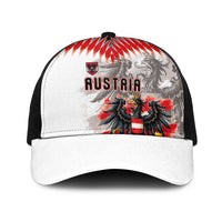 Austria National Football Baseball Net Cap Argyle Diamond Pattern with Eagle Watercolor Paint Splash Graphic Art
