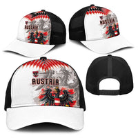 Austria National Football Baseball Net Cap Argyle Diamond Pattern with Eagle Watercolor Paint Splash Graphic Art