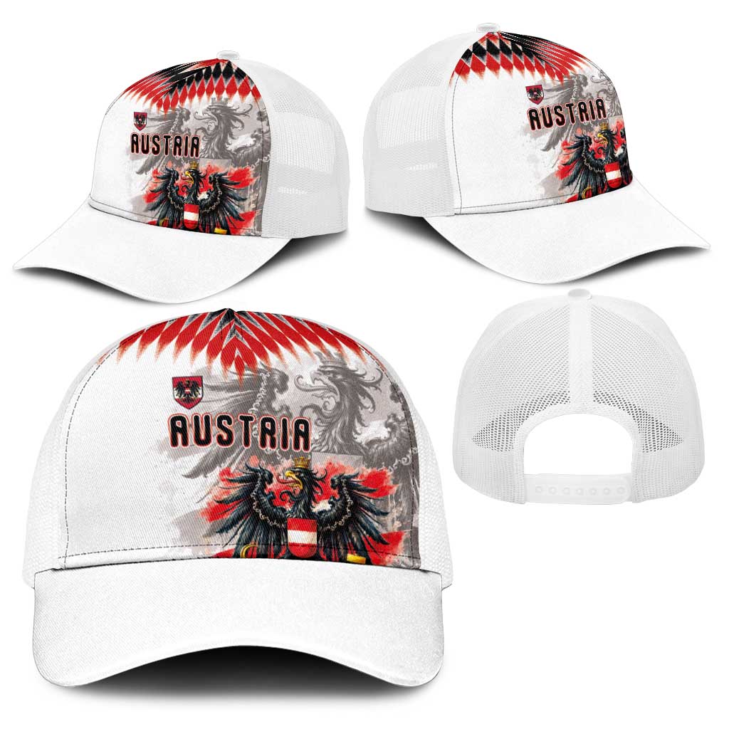 Austria National Football Baseball Net Cap Argyle Diamond Pattern with Eagle Watercolor Paint Splash Graphic Art
