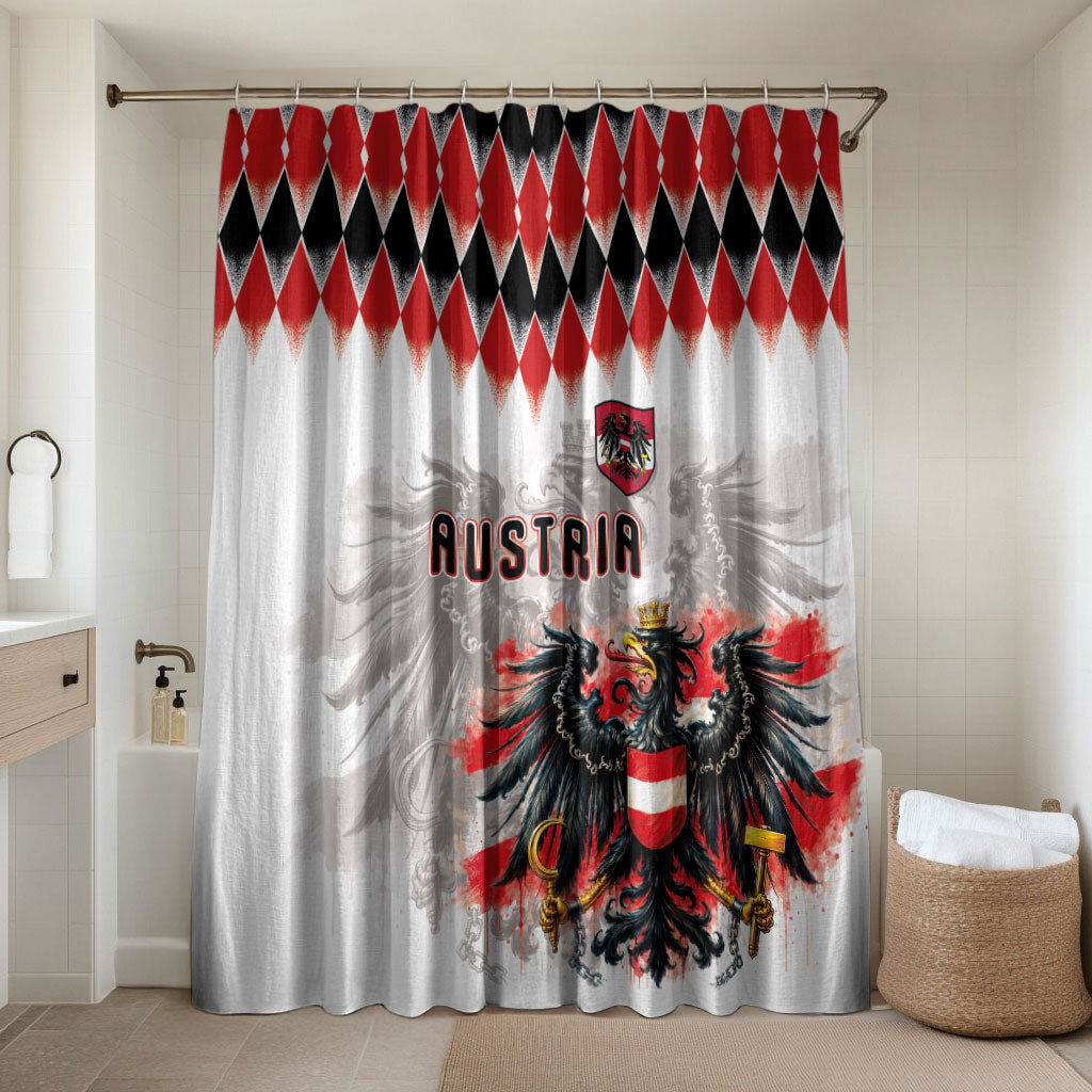 Austria National Football Bathroom Set Argyle Diamond Pattern with Eagle Watercolor Paint Splash Graphic Art
