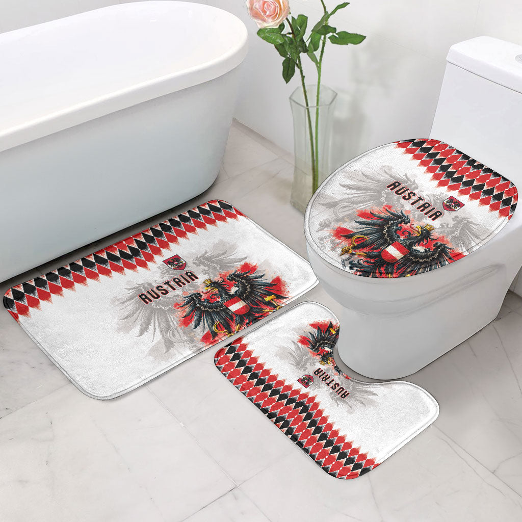 Austria National Football Bathroom Set Argyle Diamond Pattern with Eagle Watercolor Paint Splash Graphic Art