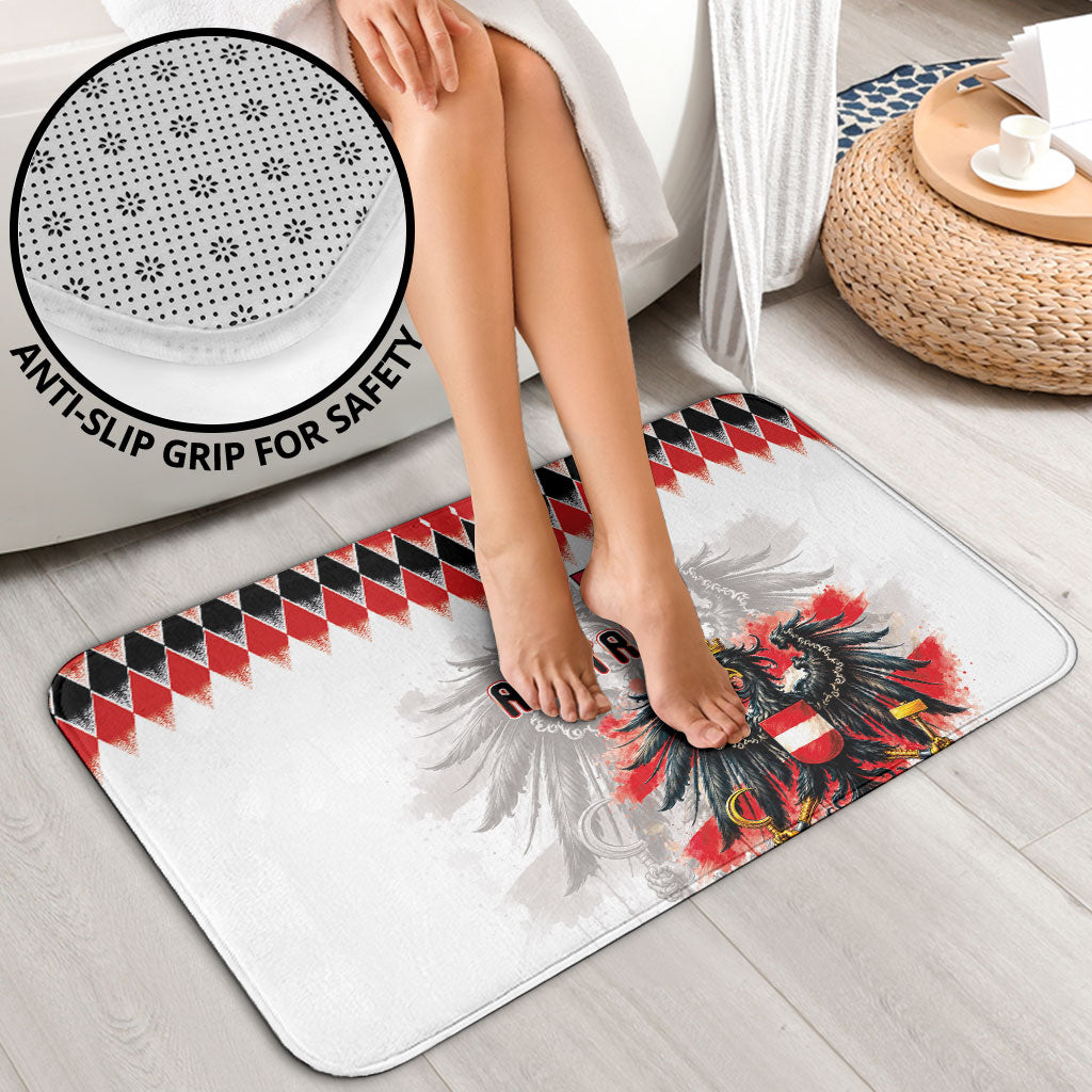 Austria National Football Bathroom Set Argyle Diamond Pattern with Eagle Watercolor Paint Splash Graphic Art