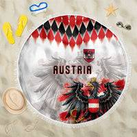 Austria National Football Beach Blanket Argyle Diamond Pattern with Eagle Watercolor Paint Splash Graphic Art