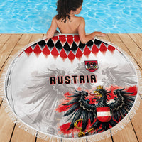 Austria National Football Beach Blanket Argyle Diamond Pattern with Eagle Watercolor Paint Splash Graphic Art