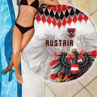 Austria National Football Beach Blanket Argyle Diamond Pattern with Eagle Watercolor Paint Splash Graphic Art