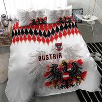 Austria National Football Bedding Set Argyle Diamond Pattern with Eagle Watercolor Paint Splash Graphic Art